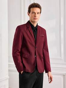 Officeau Men's Burgundy Lapel Single-Breasted Blazer, For Business Formal/ Evening/ Wedding - Burgundy - View 5