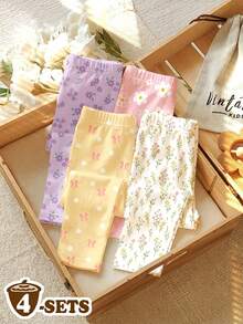 Young Girls Bohemian Floral Series, Young Girl Casual Simple Long Leggings Suitable For Autumn/Winter Daily Wear, Random 2pcs/Set - Multicolor - View 2