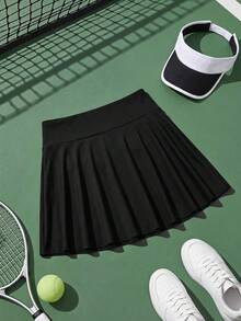 SHEIN Cheerettes 女款大尺碼純色休閒健身裙褲，附口袋 - 黑色 - 查看 2