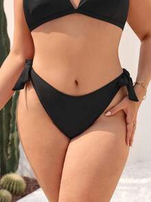 Swim Basics 大码纯色泳裤，简约风格，适合女士日常、度假、沙滩装和夏季 - 黑色 - 查看 4