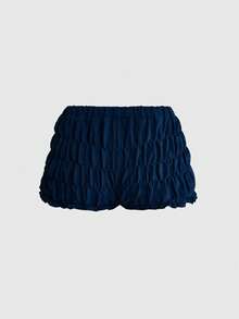 ROMWE Liburan Musim Panas Y2K Gadis Seksi Piala Dunia Gaya Olahraga Lencana Bordir Celana Pendek Mini Pinggang Sangat Rendah Berkerut - Navy Blue - View 2