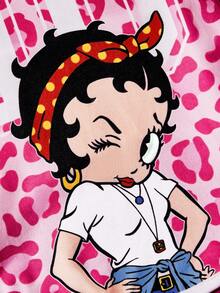 Betty Boop x SHEIN 1件卡通圖案印花寵物背心，貓咪衣服，狗狗衣服，尺寸XXS-XXXXL，特小號，特大號，豹紋印花，性感甜美俏皮 - 粉色豹紋 - 查看 2