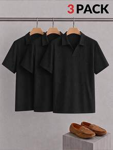 Manfinity VCAY 3件組男士極簡冰絲觸感短袖 Polo 衫，夏季款 - 黑色 - 查看 8