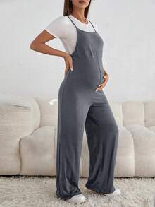 SHEIN Mono de maternidad casual versátil de unicolor - Gris Oscuro - Ver 3