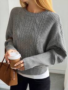 DAZY Women's Round Neck Batwing Sleeve Pullover Casual Sweater - Grey - View 1