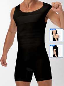SHEIN Mono elástico de verano con cuello redondo en unicolor que da forma al Body para hombres - Negro - Ver 3