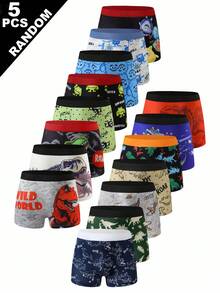 (5 piezas aleatorias) Calzoncillos tipo bóxer con estampado de dinosaurio de dibujos animados para niño - Multicolor - Ver 1