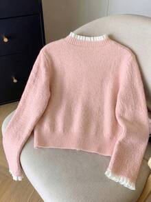 GlowEve CURVE Plus Size Elegant Commuter Pleated Ruffle Cardigan Winter - Pink - View 2
