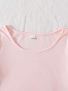 SHEIN KIDS KIDS 青少年女孩 2件組 方領長袖修身T恤，淺粉色方領基本款與酒紅色方領百褶風，親膚彈性面料，極簡風女裝，春秋日常街頭穿搭，疊穿內搭，小眾設計短版上衣 - 彩色 - 查看 7