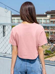DAZY Camiseta corta con gráfico de eslogan: "HACER LO QUE QUIERAS" - Verano - Rosa Pálido - Ver 2