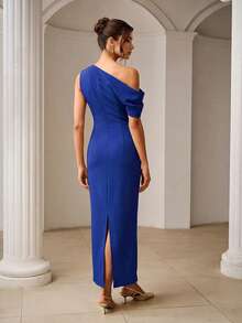 ZEYLAH Vestido largo elegante ajustado con fruncido primavera verano - azul real - Ver 5