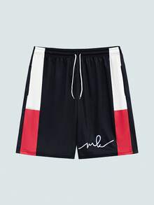 Modcrash Mens Letter Color Block Sports Set, Round Neck Knit T Shirt And Drawstring Shorts With Pockets, Regular Fit Plus Size - Red - View 8