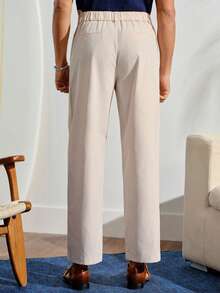 VeloEdit Solid Color Casual Straight Leg Pocket Pants, Versatile For CeremonyFall Winter Formal Business Commute‌ Old Money - Beige - View 3