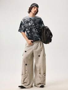 Vaulklash Men's Street Style Loose Graffiti Oversized Print Short Sleeve T-Shirt - Multicolor - View 2