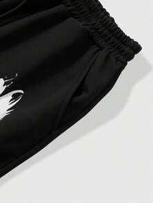 ROMWE MEN Pantalones de chándal holgados con cordón en la cintura y estampado de letras para hombre - Negro - Ver 6