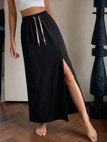 DAZY Women's Straight Long Skirt Fall - Black - View 2