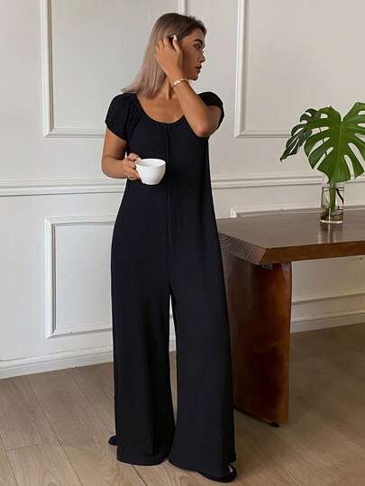 Livesso Summer Minimalist Knit Loose Drape Women's Loungewear Jumpsuit