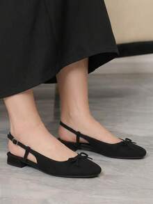 Sleekvia Black Suede Bow Design Back Strap Pumps - Black - View 1
