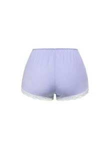 ROMWE Ribbed Lace Camisole & Shorts Casual Pajama Set - Mauve Purple - View 8