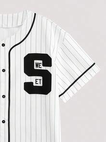 Whitmere Men's Black & White Striped Baseball Jacket, Minimalist Slim Fit Short Sleeve Top, Breathable Pleated Fabric, Loose Square Collar - Multicolor - View 8