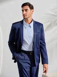 VeloEdit Men 1pc Single Button Formal Blazer Formal, Ceremony - Navy Blue - View 6