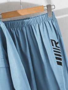 SHEIN 青少年男孩半拉鍊連帽外套與慢跑長褲 2 件套，休閒運動風，適合秋冬穿著 - 藍色 - 查看 3