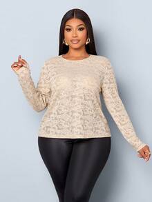 SOLERSUN Kaos Rajut Jacquard Wanita Ukuran Besar, Cocok untuk Perjalanan Sehari-hari di Musim Gugur/Musim Dingin, Makan Siang di Kantor, Warna Beige Elegan - Khaki - View 5