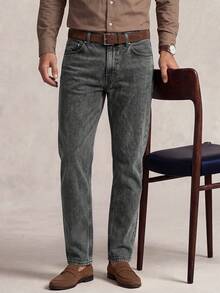 Lornavo Celana Jeans Denim Kasual Serbaguna Pria untuk Pemakaian Sehari-hari dengan Saku dan Kancing - Dark Grey - View 4