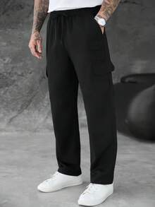 SLATEMANN Men's Fashion Casual Streetwear Cargo Pants With Pockets And Drawstring Waist Vacation Holiday Black Autumn - Black - View 4