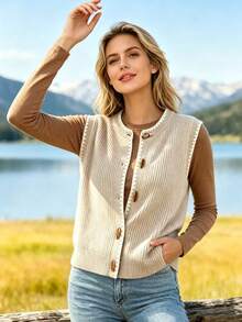 Selamara Women's Colorblock Casual Versatile Daily Wear Vest - Khaki - View 1