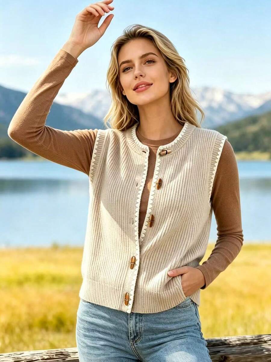 Selamara Women's Colorblock Casual Versatile Daily Wear Vest - Khaki - View 1