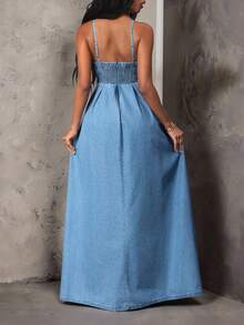 Glamine SHEIN Glamour Women's Denim Rhinestone Dress - Blue - View 3