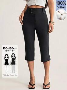 SHEIN PETITE Pantalones Capri de cintura baja con abertura para mujer, estilo casual y lindo para primavera/verano, a rayas de colores, pantalones a rayas, pantalones casuales, pantalones de vacaciones, pantalones para salir, pantalones estilo Y2K, pantalones vintage - Negro - Ver 1