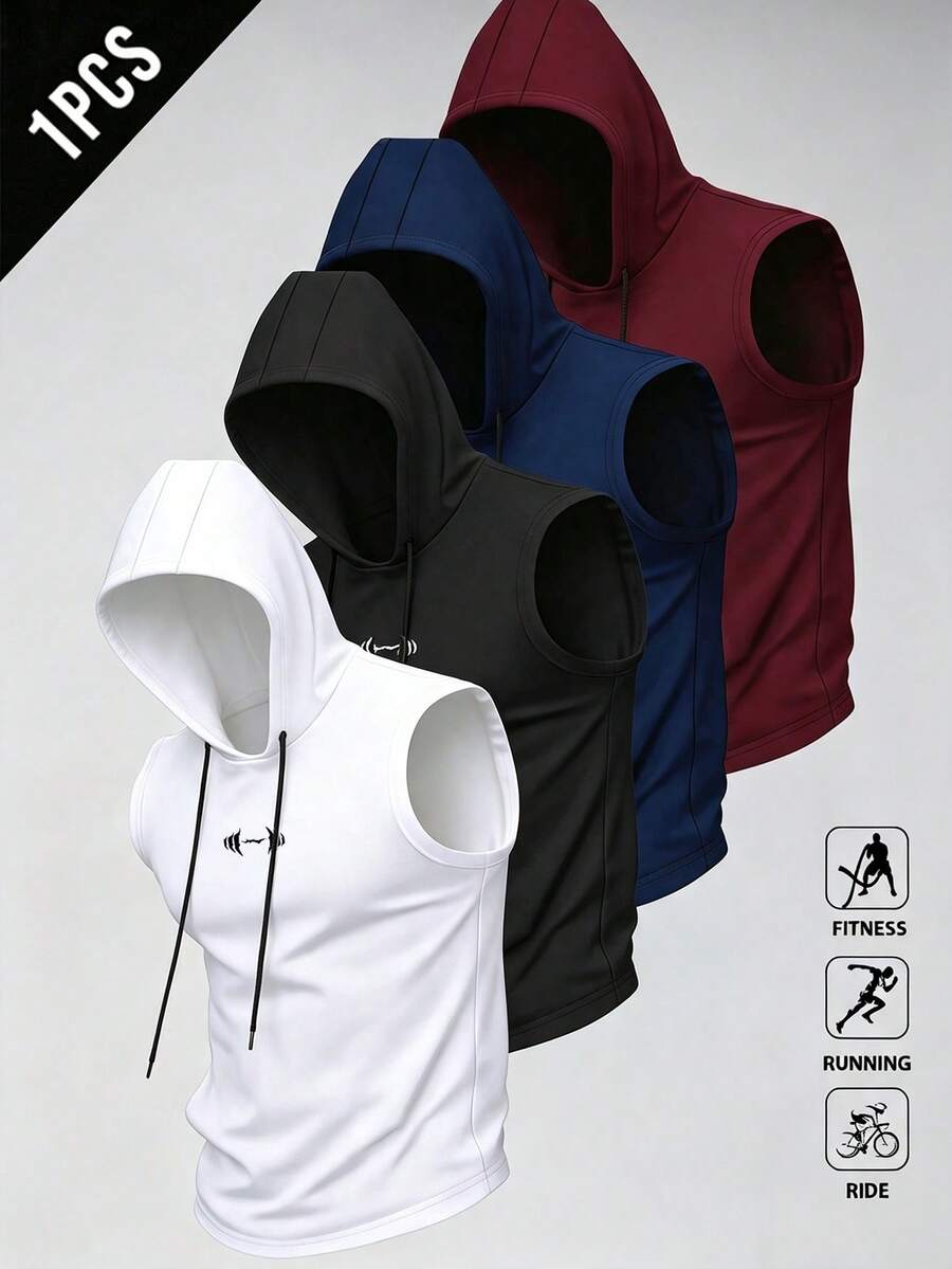 Gym Rark Camiseta deportiva sin mangas con capucha y cordón para hombre con estampado de barra - Blanco - Ver 1