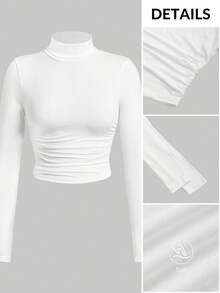 SHEIN EZwear 女式针织高领大码 T 恤 - 白色 - 查看 2