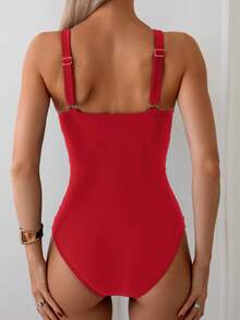 Swim Basics 1pc Women's Solid Color Camisole, Minimalist And Fashionable For Casual Daily Wear Summer - Red - View 3