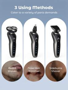 Teckwe Alat Cukur Listrik Tanpa Kabel untuk Pria, Alat Cukur Listrik 3 in 1, untuk Jenggot/Hidung/Jambang, Pemangkas Rambut, Perlengkapan Perjalanan Tahan Air - Kecepatan Turbo & Pisau Presisi, Hadiah Halloween - Hitam - View 3