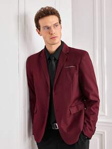 Officeau Men's Burgundy Lapel Single-Breasted Blazer, For Business Formal/ Evening/ Wedding - Burgundy - View 7