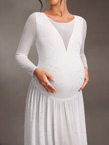 Cheriluna Maternity 孕婦亮白色印花網紗二合一洋裝 秋季婚禮拍照用 優雅孕婦禮服 - 白色 - 查看 6