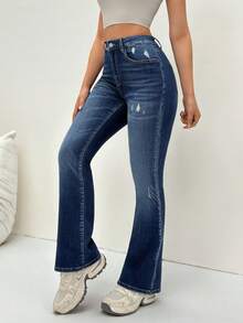 Flexra Casual Washed Distressed Denim Jeans - Blue - View 3