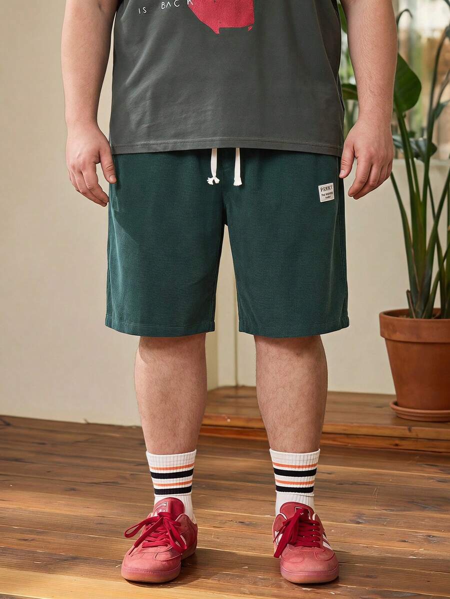 Whitmere Men's Plus Size Thin Corduroy Patch Pocket Drawstring Casual Fashion Minimalist Versatile Street Style Shorts, Summer - Dark Green - View 1