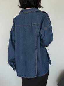 FRIFUL Women's Casual Denim Jacket, Summer Day Time Holiday Navy Blue - Blue - View 6