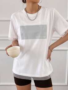 FRIFUL Women's Summer Spring Solid Color Patchwork Sheer Mesh Loose Casual Versatile T-Shirt - White - View 4