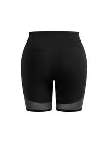 SHEIN Cheerettes Women's Plus Size Black Bike Shorts Soft Stretch Breathable Moisture Wicking Squat Proof Tummy Control Butt Lift Side Pockets For Gym Yoga - Black - View 6
