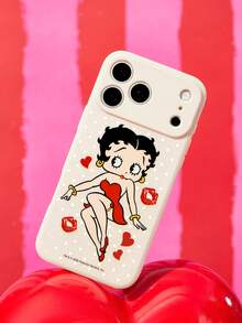 Betty Boop x SHEIN 卡通圖案復古白色皮感手機殼，防摔保護 11-17 系列手機殼 - 彩色 - 查看 3