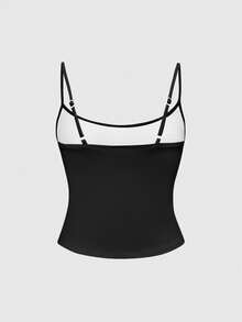 ROMWE Dark Anime Horror Cute Girl Hot Girl Pattern Print Spaghetti Strap Tank Top For Women - Black - View 2