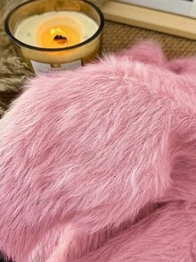 CosyJoli Plus Size Women's Sweater Off Shoulder Plush Cropped Cardigan In Fall/Winter - Dusty Pink - View 5