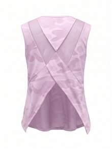 SHEIN Sovereign Charm 女款運動瑜伽戶外健身無袖寬版背心上衣 X交叉網眼露背設計 倒V下擺 - 粉色 - 查看 3
