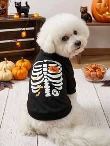 PETSIN 1pc Pumpkin Ghost Yellow Little Bat Printed Pet Halloween Black Soft Warm Anti Hair Comfortable Pet Clothing - Black - View 2
