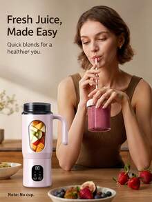 580ml Wireless Charging Juicer, Portable Electric Blender Cup With LCD Display And 12-Blade System, Ideal For Blending Fruits, Vegetables, And Smoothies, Features Simple Button Controls And USB-C Charging, 1300mAh, Pink - one size fits all - View 2
